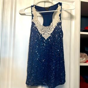 Like New! Express Navy Blue Sequin Tank Top, XS